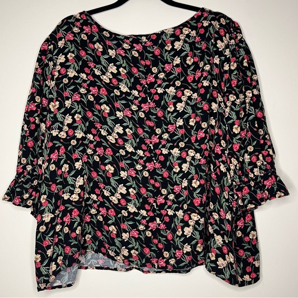 DRAPER JAMES RSVP Boho Red Floral Print Ruffle Sleeve Blouse Top - Picture 6 of 7